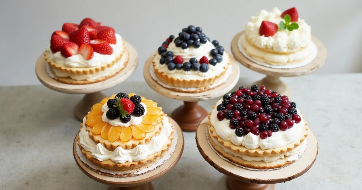 Assorted Berry Chantilly Cakes topped with fresh fruits.