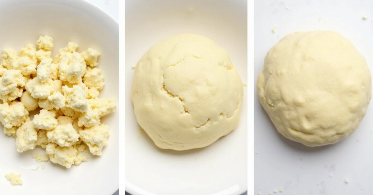 Cottage cheese bread dough stages showing texture progression