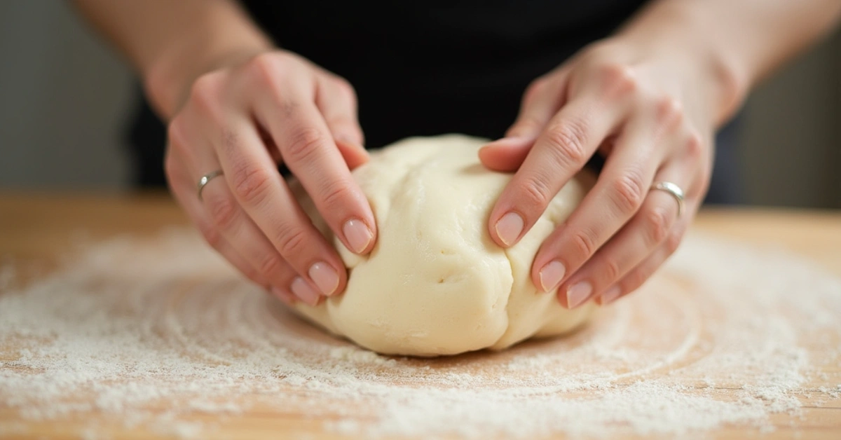 Hands shaping cottage cheese bread dough into perfect loaf form