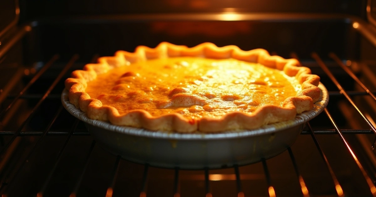 Impossible pie recipe baking in the oven, golden and puffing.