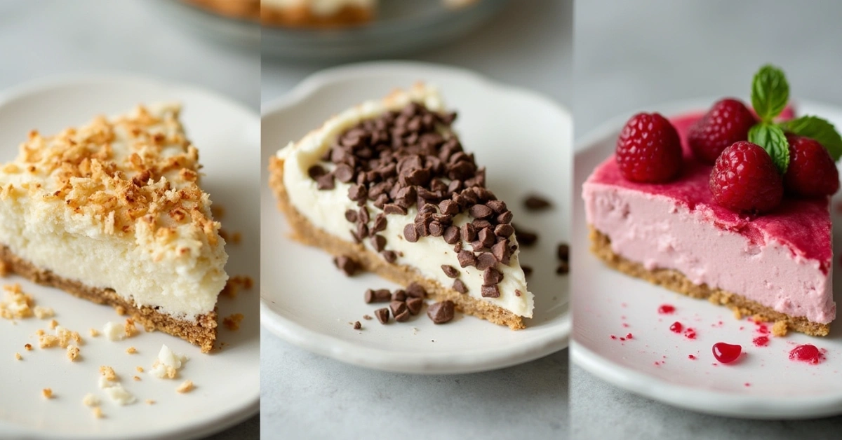 Three impossible pie slices: classic, chocolate, and berry variants