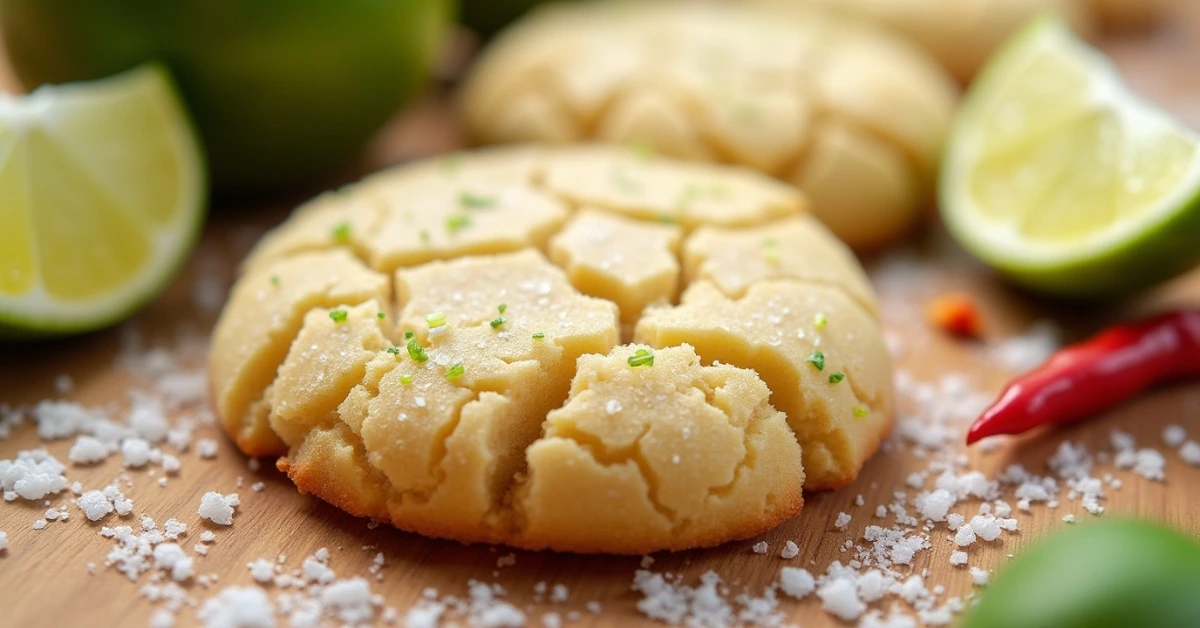 Golden sugar cookie with lime zest and chili powder.