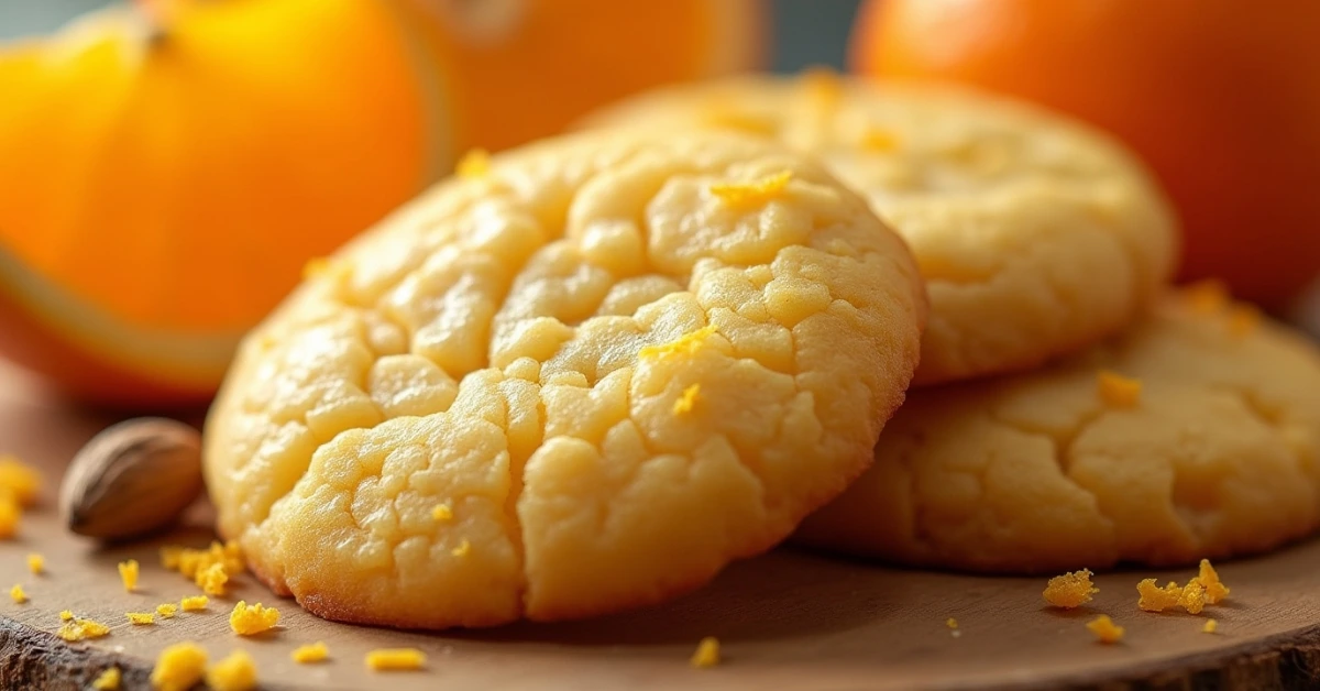 Golden orange cardamom cookie with a crackled surface.