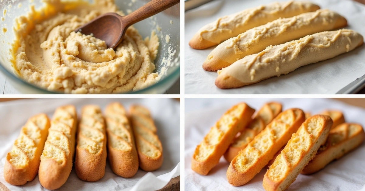 Step-by-step almond cookie baking process in four stages