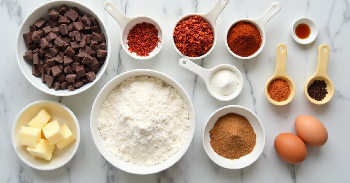 Baking ingredients for spicy cookies arranged on marble counter