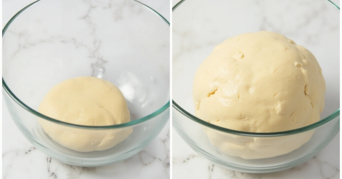 Before and after rise comparison of cottage cheese bread dough