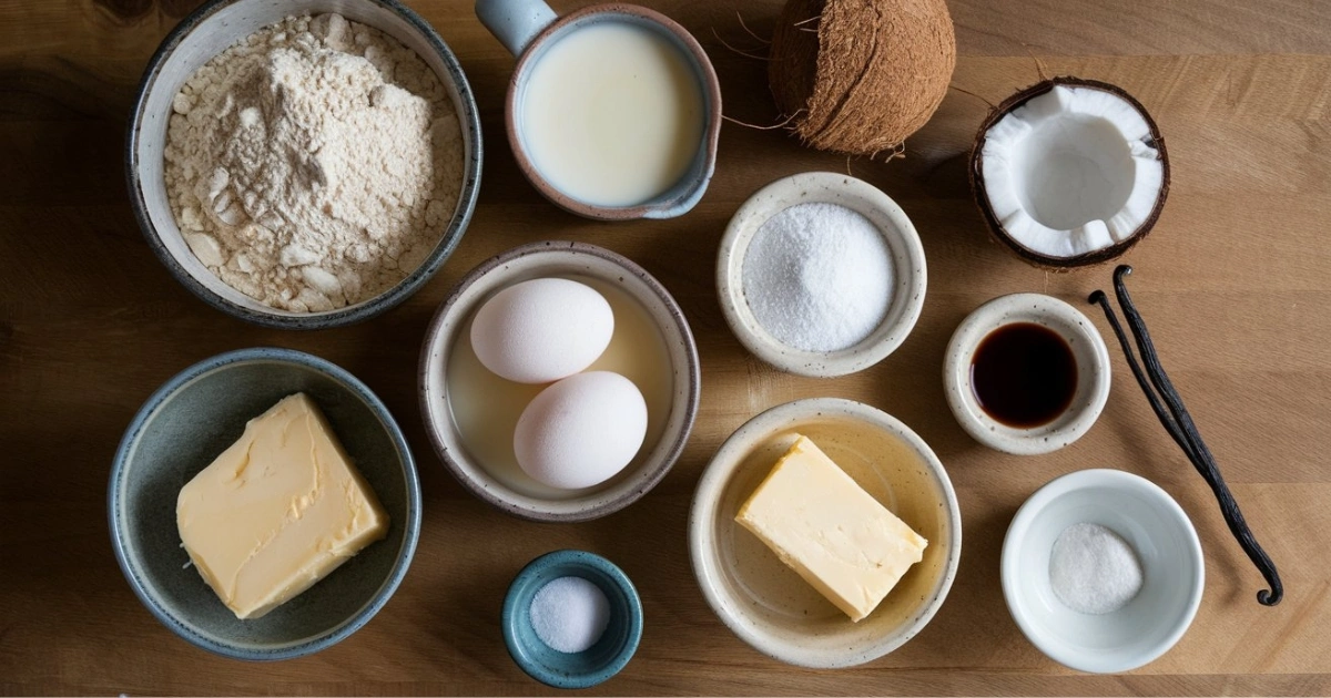 Fresh butter mochi ingredients arranged beautifully