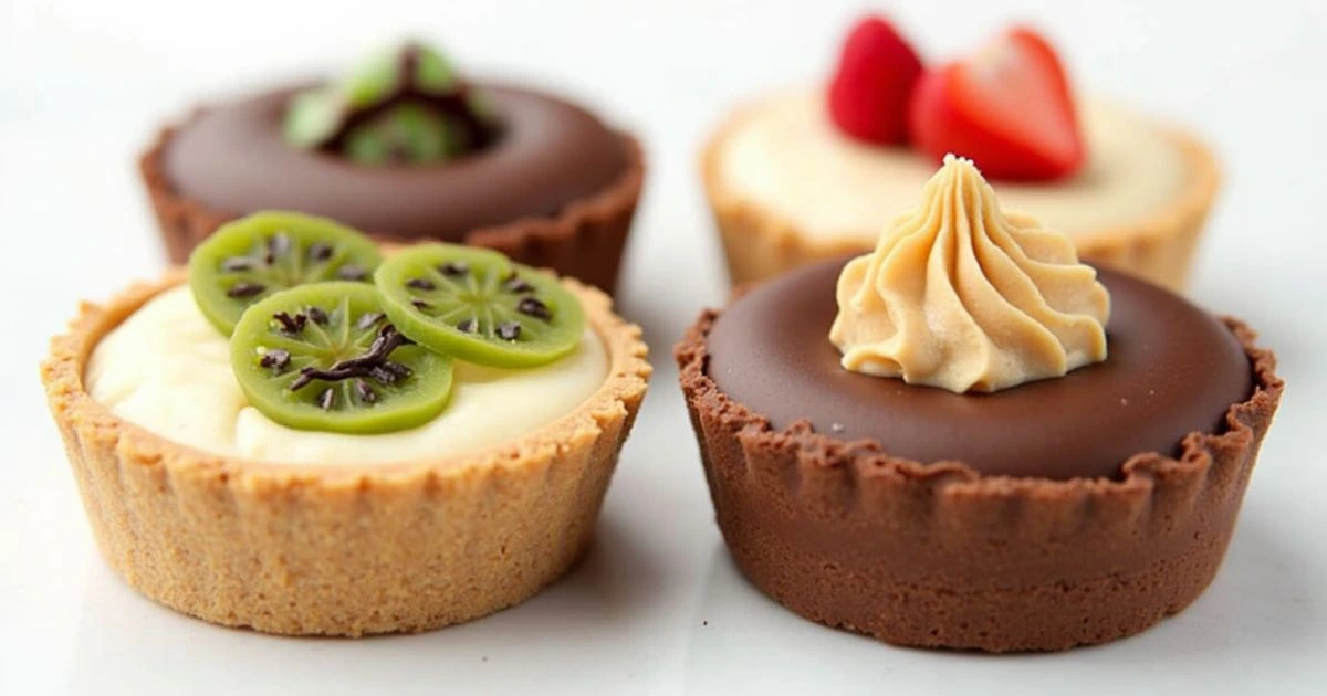 Four different flavored mud pie slices arranged in a grid