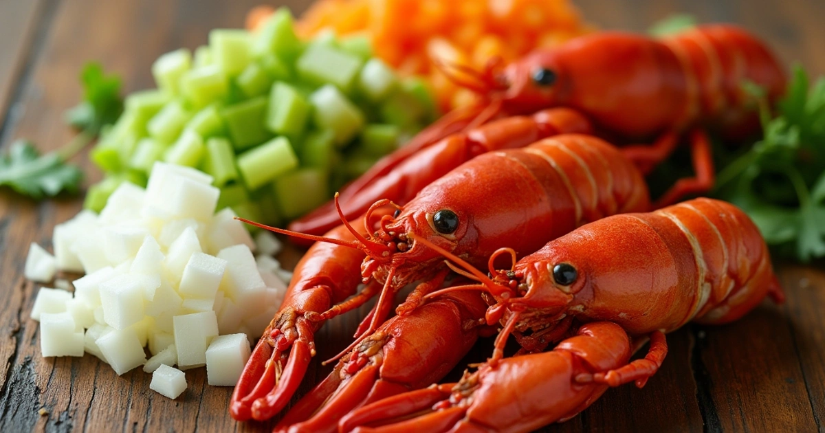 Cajun holy trinity vegetables with fresh crawfish