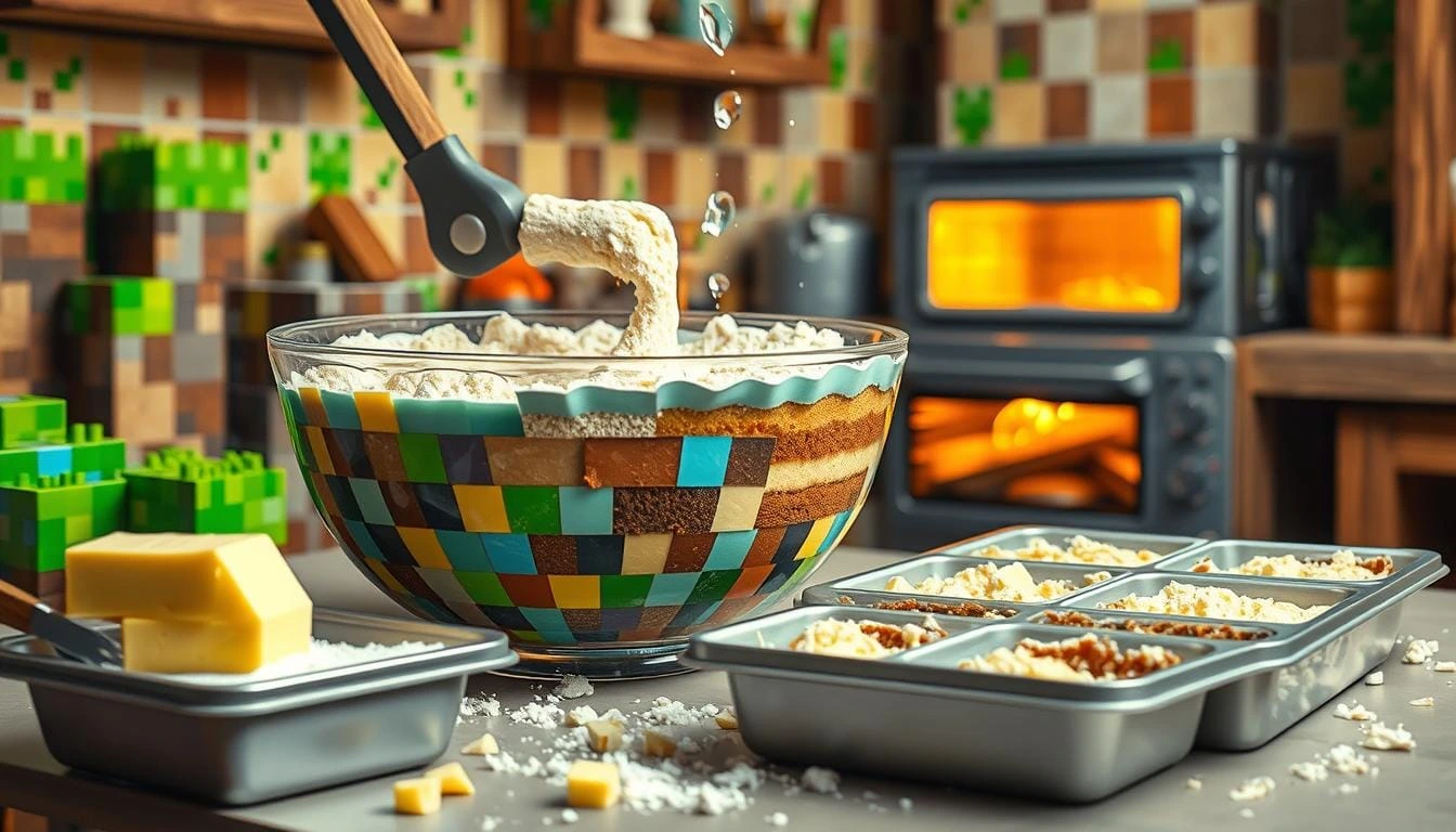 Mixing and Baking Minecraft Cake