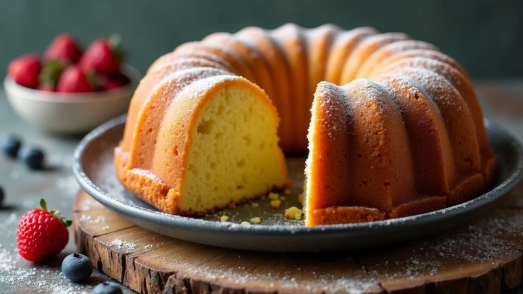 Golden buttermilk pound cake with fresh berries