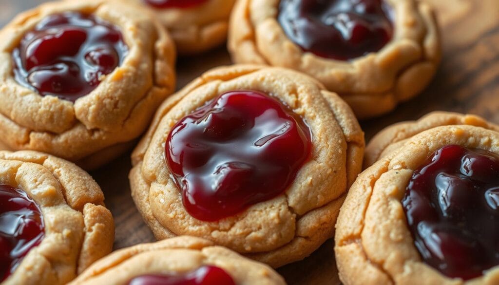 peanut butter and jelly thumbprint cookies