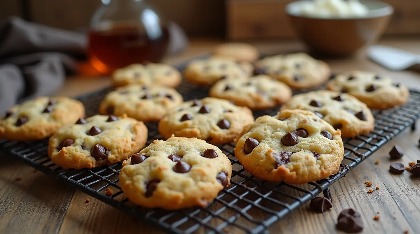 Cottage cheese cookies cooling on a rack in a rustic kitchen