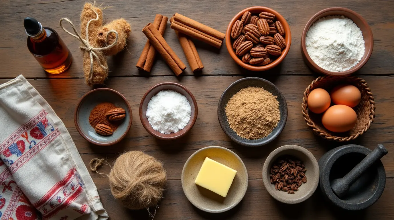 Overhead view of Mexican cookie ingredients on wood.