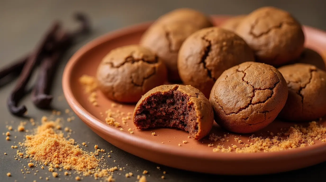 Marranitos cookies on a terracotta plate with scattered ingredients