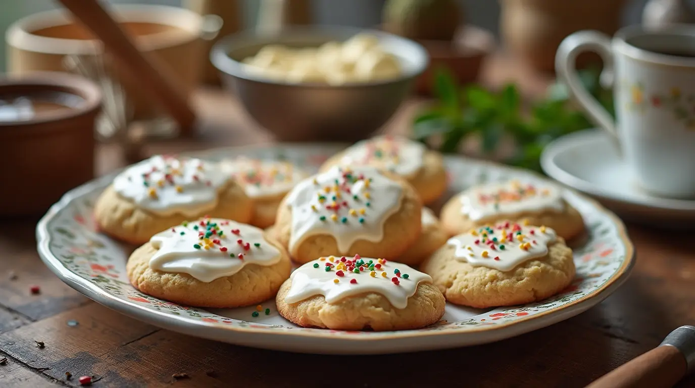 Freshly baked Italian anise cookies in a cozy kitchen.